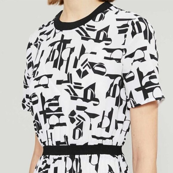 Maje White & Black Rosyla Abstract Print Midi Dress Size 36 US S - Picture 3 of 10